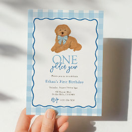 Blue Goldendoodle Dog Golden Year First Birthday Einladung