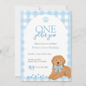 Blue Goldendoodle Dog One Golden Year Birthday Einladung (Vorderseite)