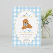 Blue Goldendoodle Puppy Dog Pawty 1st Birthday Folieneinladung (Stehend vorne)