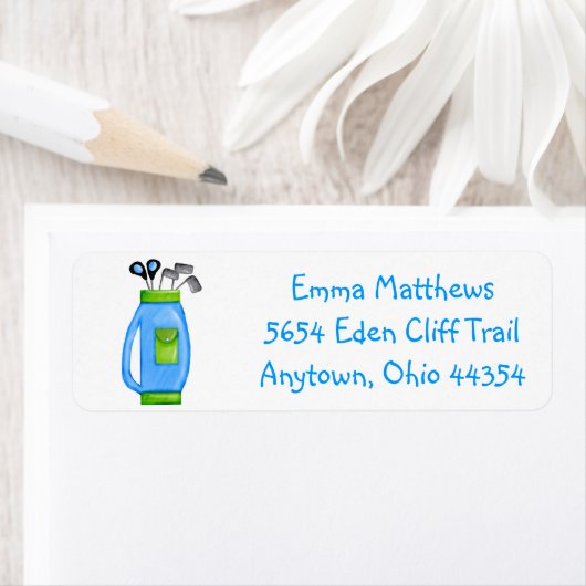 Blue Golf Bag Rücksendeadressen-Aufkleber (Insitu)