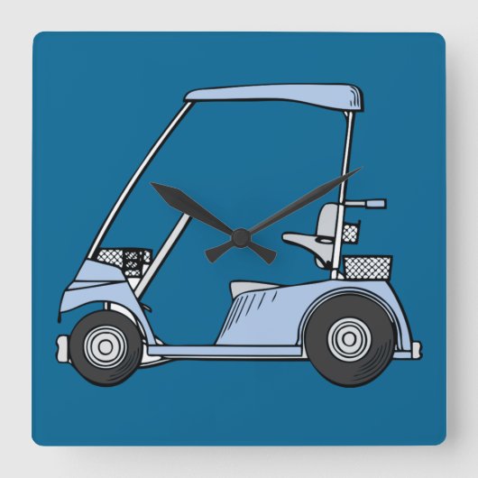 blue golf cart clock quadratische wanduhr (Vorderseite)