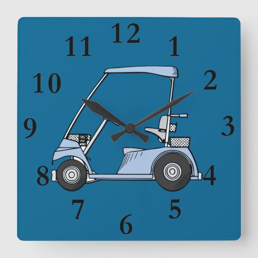 blue golf cart clock quadratische wanduhr (Vorderseite)