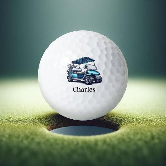 Blue Golf Cart Individuelle Name Template Golf Bal Golfball