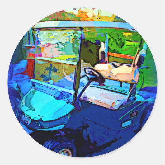 Blue Golf Cart Runder Aufkleber (Vorderseite)