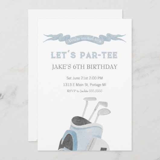 Blue Golf Geburtstagsparty Einladung (Vorne/Hinten)