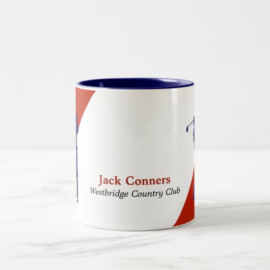 Blue Golfer auf Red Diagonal Zweifarbige Tasse (Mittel)