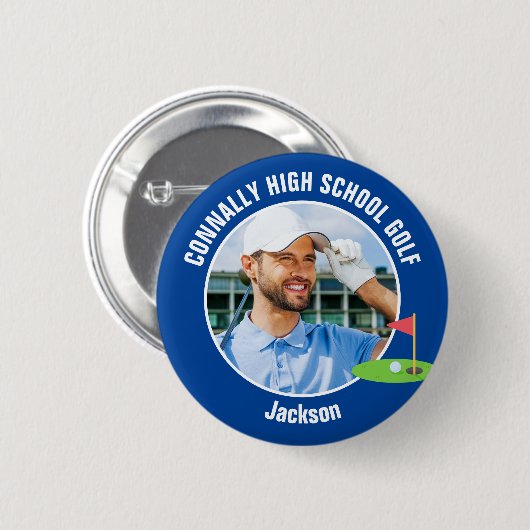 Blue Golfer Foto High School Golf Team Button (Vorne & Hinten)