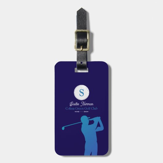 Blue Golfer mit Golf Club Gepäckanhänger (Vorderseite vertikal)
