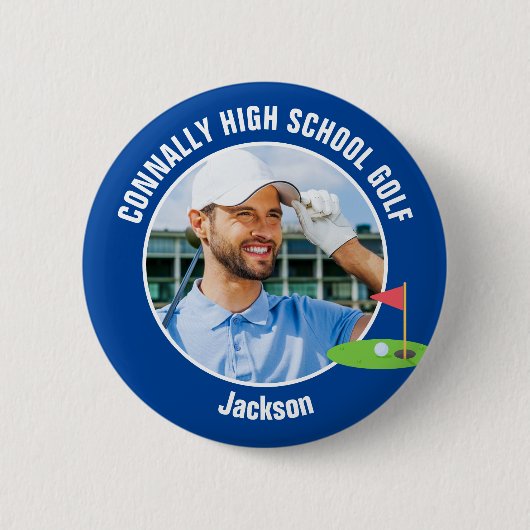 Blue Golfer Photo High School Golf Team Button (Vorderseite)