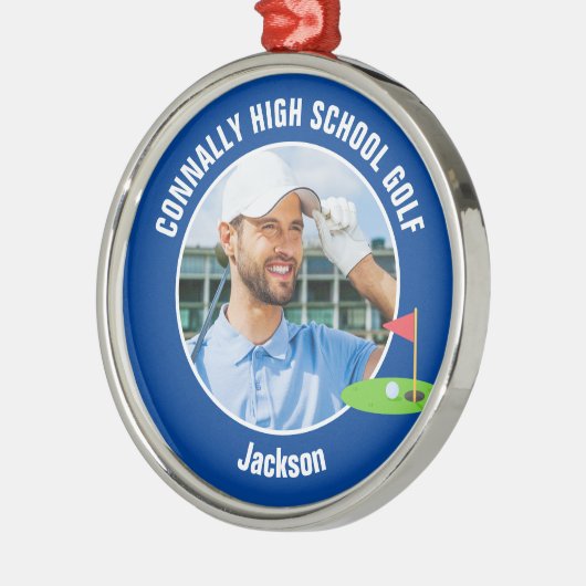 Blue Golfer Photo High School Golf Team Ornament Aus Metall (Links)
