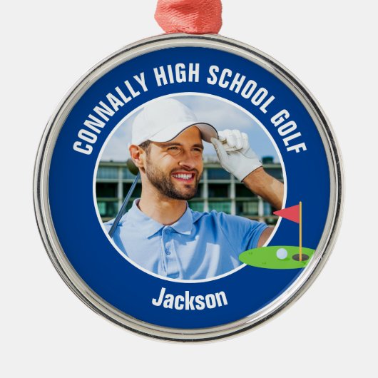 Blue Golfer Photo High School Golf Team Ornament Aus Metall (Vorne)