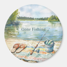 Blue Gone Fishing Bucket Lake Magnet