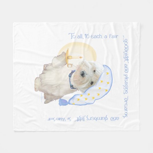 Blue Goodnight Westie mit Candle Fleecedecke (Vorderseite (Horizontal))