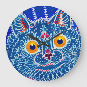 Blue Gothic Cat Große Wanduhr