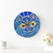 Blue Gothic Cat Große Wanduhr (Zuhause)