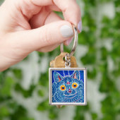 Blue Gothic Cat Schlüsselanhänger (Hand)