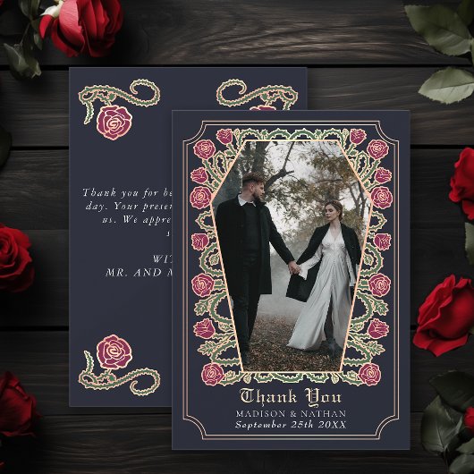 Blue Gothic Coffin Rose Hochzeit Dankeschön Card Dankeskarte