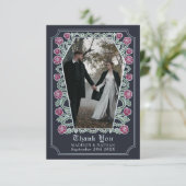 Blue Gothic Coffin Rose Hochzeit Dankeschön Card Dankeskarte (Stehend Vorderseite)