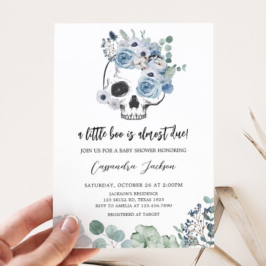 Blue Gothic Floral Skull Baby Shower Einladung