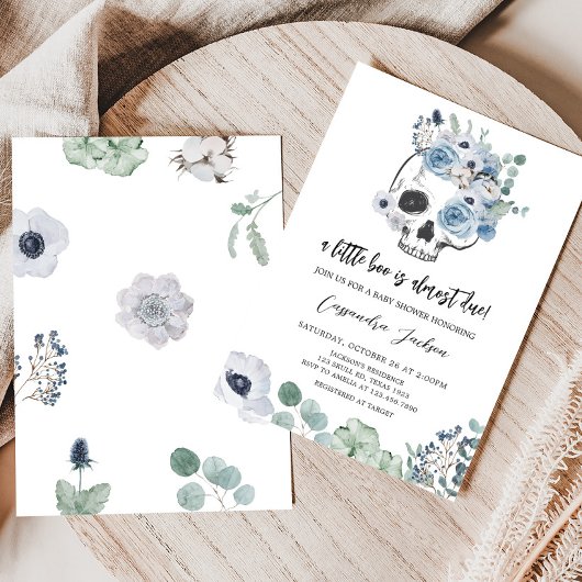 Blue Gothic Floral Skull Baby Shower Einladung