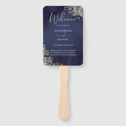 Blue Gothic Floral Wedding Program Fächer (Vorderseite)