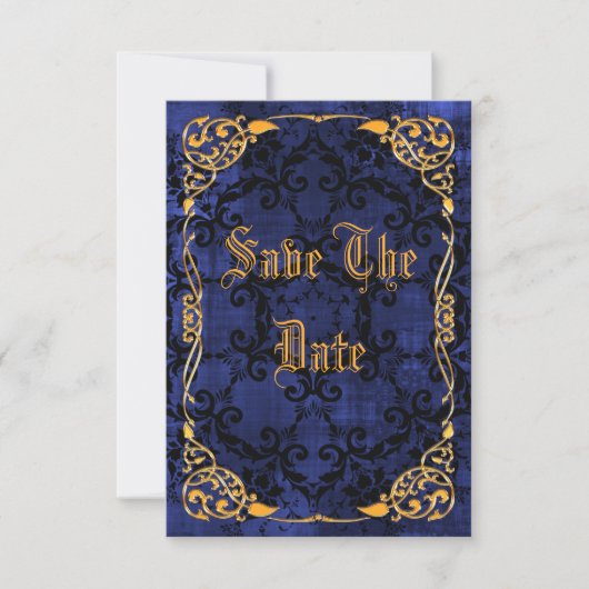 Blue Gothic & Gold Gerahmt 17. Save the Date (Vorderseite)