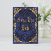 Blue Gothic & Gold Gerahmt 17. Save the Date (Stehend Vorderseite)