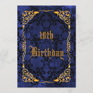 Blue Gothic & Gold Gerahmt 18. Geburtstag Einladung
