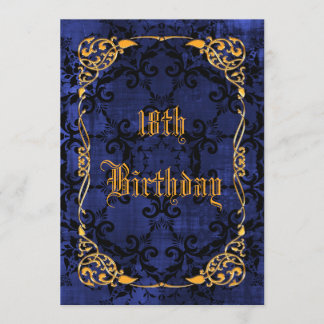 Blue Gothic & Gold Gerahmt 18. Geburtstag Einladung