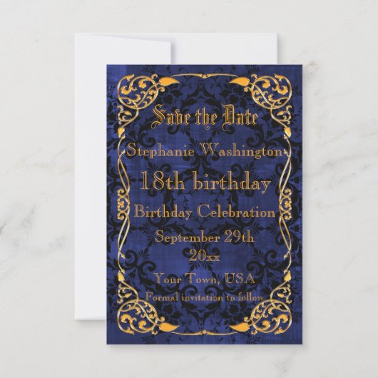 Blue Gothic & Gold Gerahmt 18. Save the Date (Rückseite)