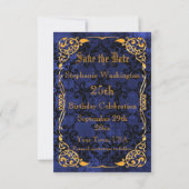 Blue Gothic & Gold Gerahmt 25. Save the Date (Rückseite)