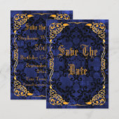 Blue Gothic & Gold Gerahmt 35. Save the Date (Vorne/Hinten)