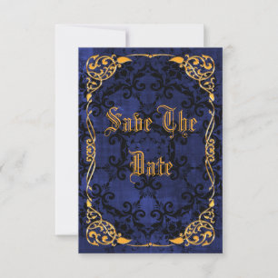 Blue Gothic & Gold Gerahmt 40. Save the Date