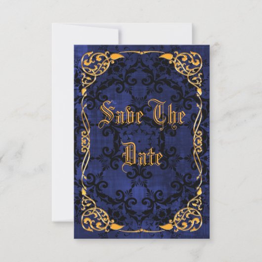 Blue Gothic & Gold Gerahmt 40. Save the Date (Vorderseite)