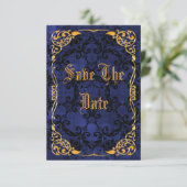 Blue Gothic & Gold Gerahmt 40. Save the Date (Stehend Vorderseite)