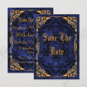 Blue Gothic & Gold Gerahmt 40. Save the Date (Vorne/Hinten)
