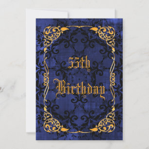 Blue Gothic & Gold Gerahmt 55. Geburtstag Einladung