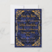 Blue Gothic & Gold Gerahmt 60. Save the Date (Rückseite)