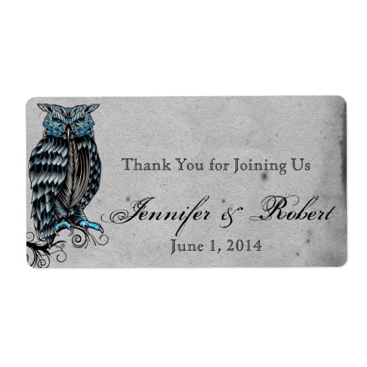 Blue Gothic Owl Posh Water Flasche Label (Vorne)