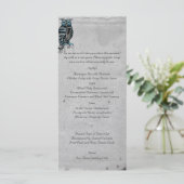 Blue Gothic Owl Posh Wedding Menu Menükarte (Stehend Vorderseite)