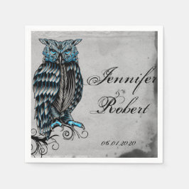 Blue Gothic Owl Posh Wedding Napkin Serviette