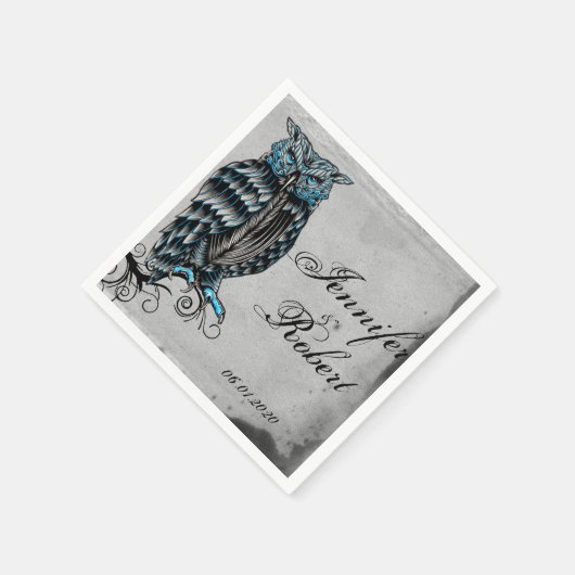 Blue Gothic Owl Posh Wedding Napkin Serviette (Ecke)