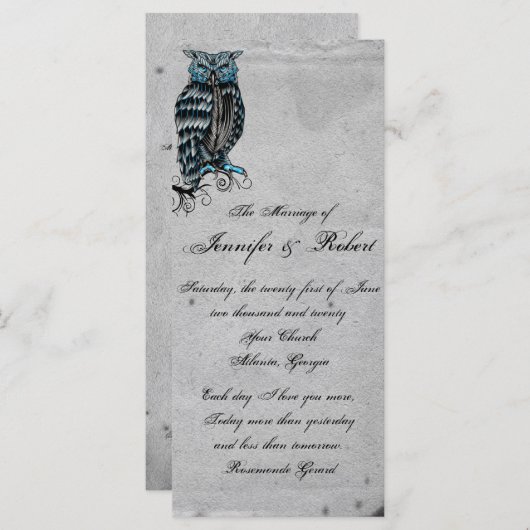 Blue Gothic Owl Posh Wedding Programm (Vorne/Hinten)
