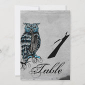 Blue Gothic Owl Posh Wedding Tischnummer (Rückseite)
