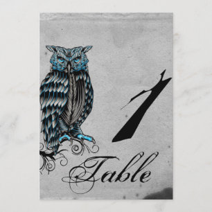 Blue Gothic Owl Posh Wedding Tischnummer