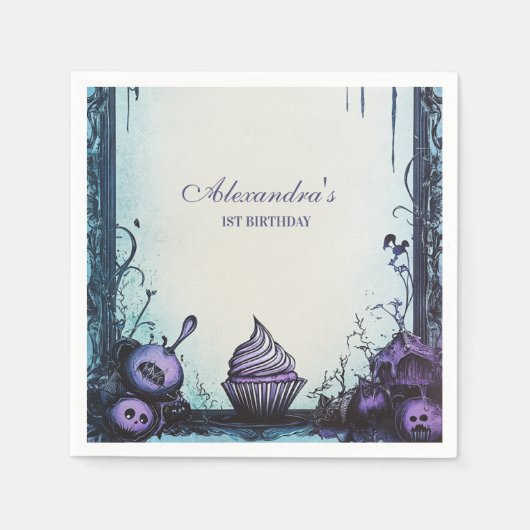Blue Gothic Spooky ONE Geburtstag Serviette (Vorderseite)