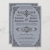 Blue Gothic Viktorianisch Damask Speichern Sie die Save The Date (Vorne/Hinten)