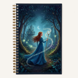 Blue Gown Forest Maiden & Glowing Magic Staff  Notizblock