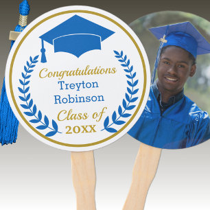 Blue Grad Cap Abschluss Foto Handfan Fächer