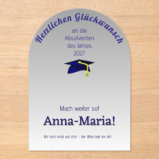 Blue grad cap - DEUTSCHE Glückwünsche Acryleinladungen (Vorderseite)